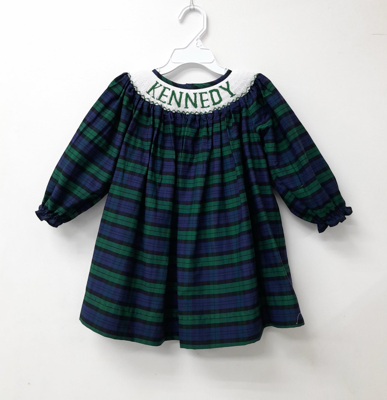 Holiday Custom Smocks Black Watch Plaid Girl Dress