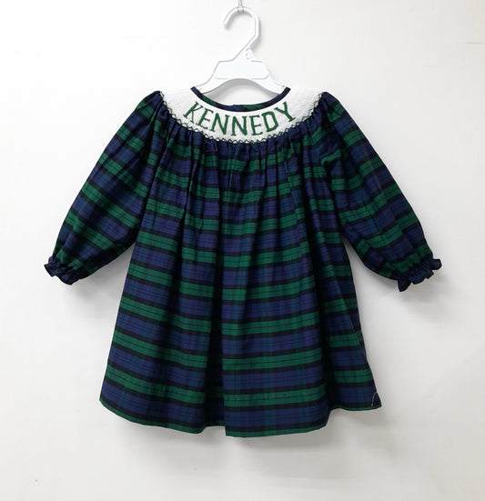 Holiday Custom Smocks Black Watch Plaid Girl Dress