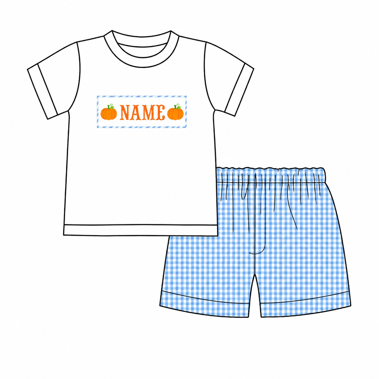 PO37-Custom Pumpkin Gingham Name Smock Boy Short Set