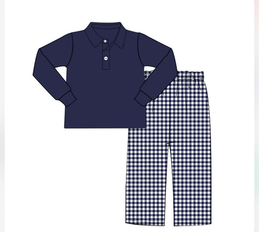PO-43 Navy Gingham Boy Pant Set
