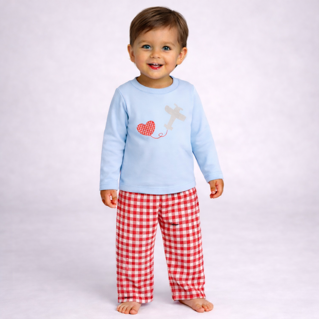 P0 55 Valentine Boy Airplane Pant Set
