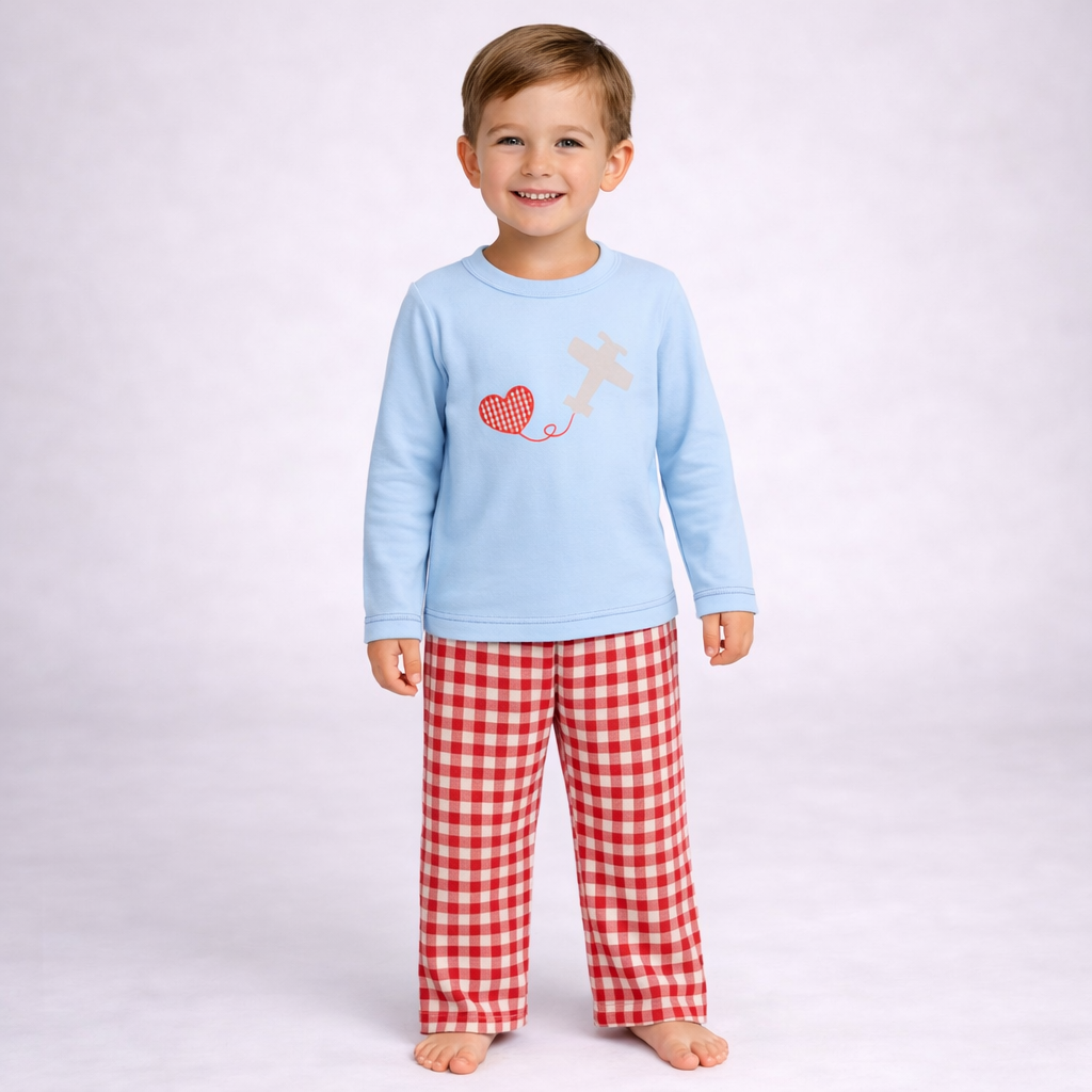 P0 55 Valentine Boy Airplane Pant Set