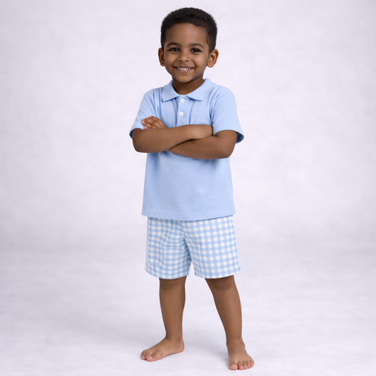 Blue Gingham Polo Set