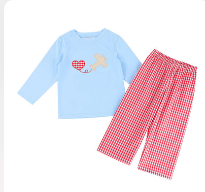 Valentine Boy Airplane Pant Set- Ready To Ship