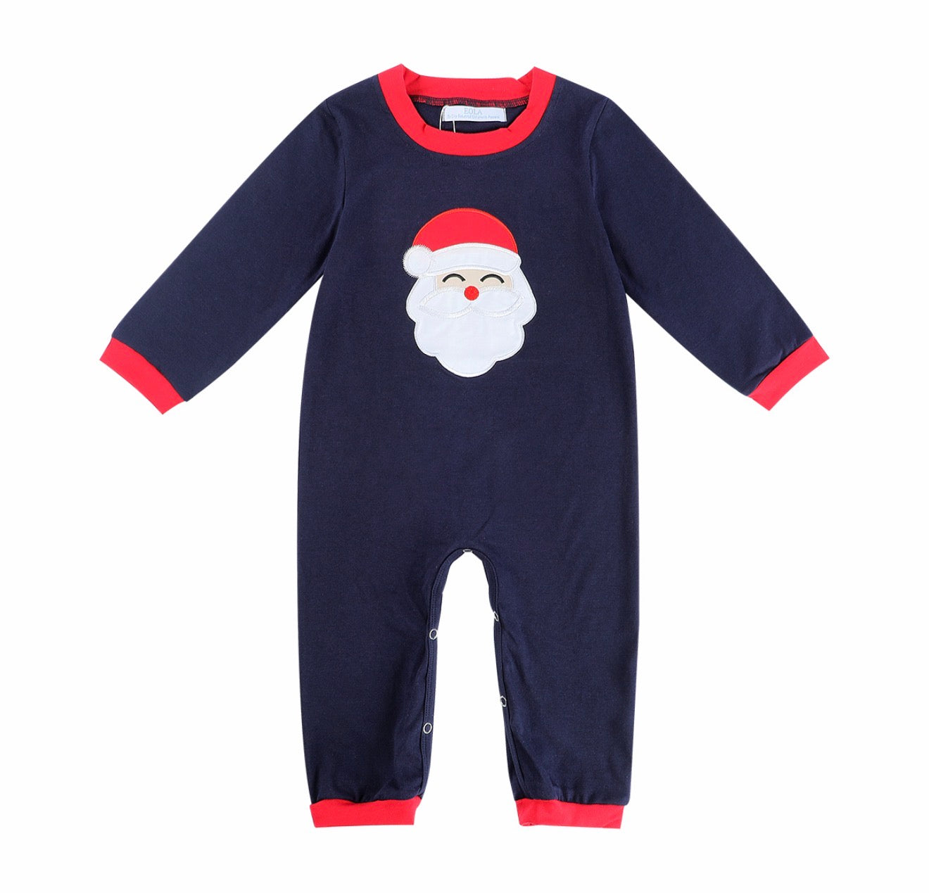 Sample Santa Blue Applique Long Romper