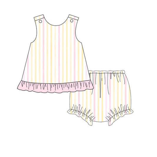 *Summer Pink and White Stripe Girl  Bloomer Set