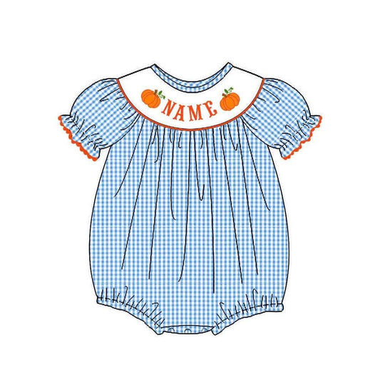 PO37-Pumpkin Gingham Name Smock Girl Bubble
