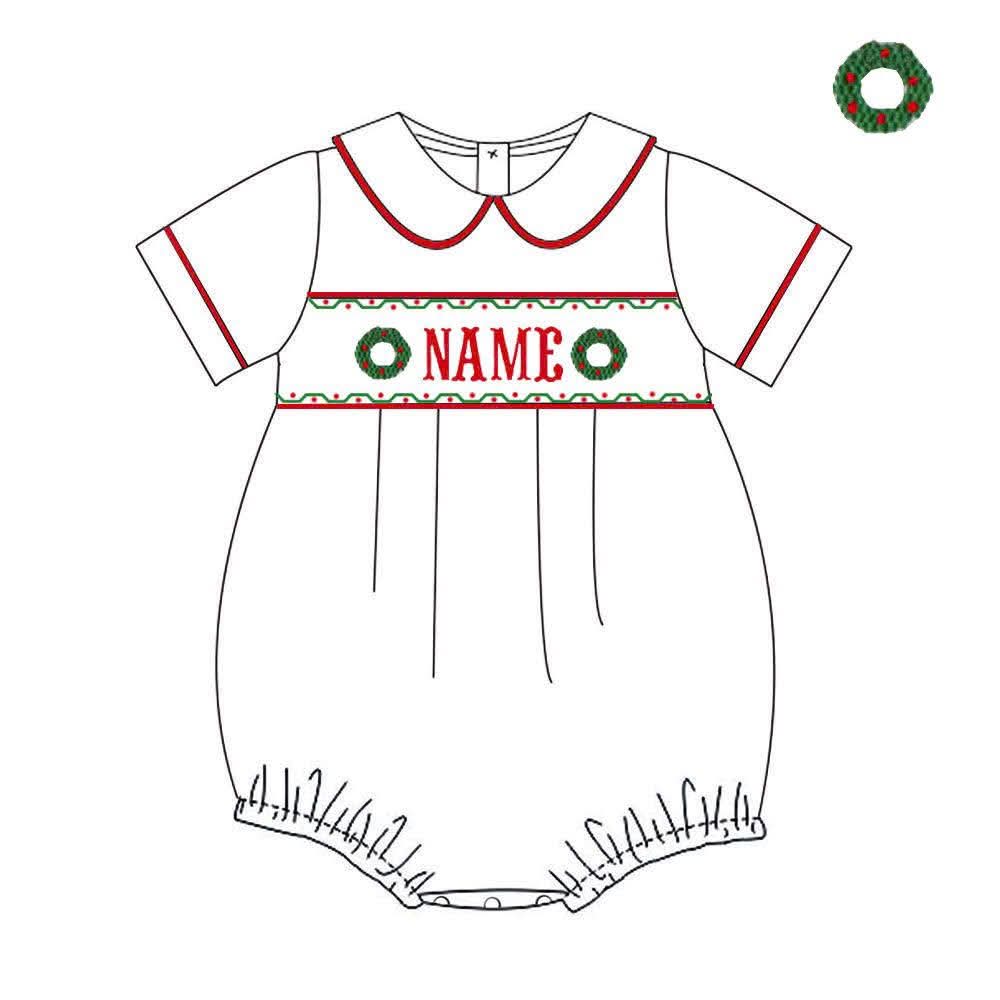 PO33-Custom Merry Wreath Name Smock Boy Bubble