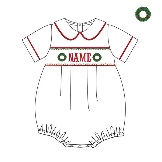 PO33-Custom Merry Wreath Name Smock Boy Bubble