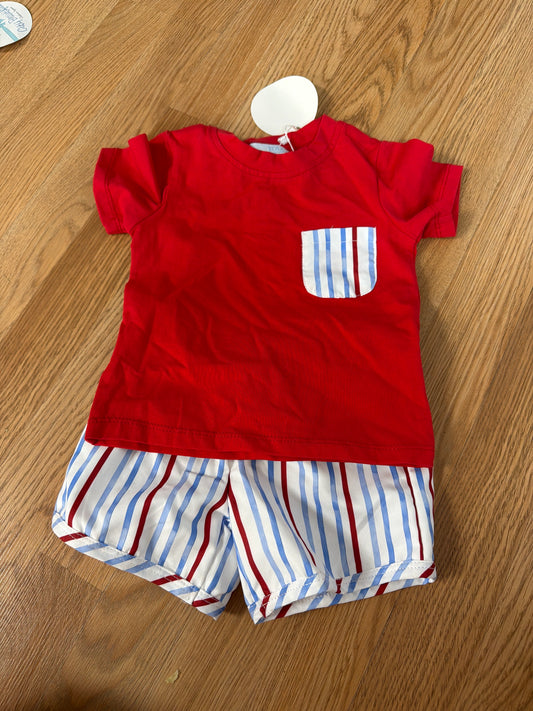 *Summer Red,White and Blue Pocket T  Boy Short Set