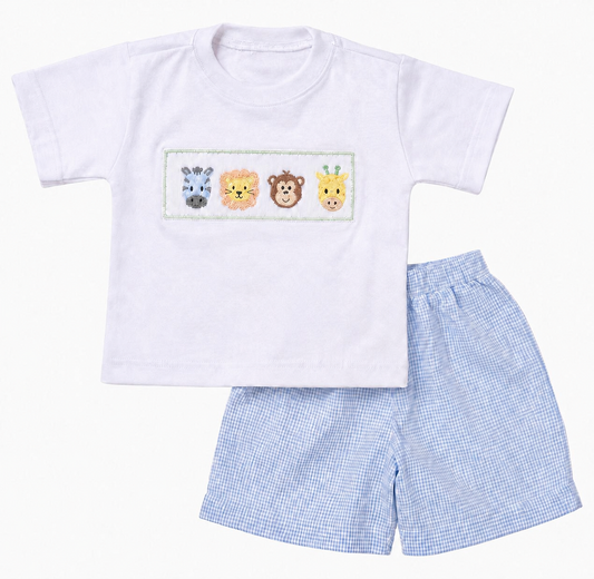 PO55-Smocked Zoo Animal Short Set