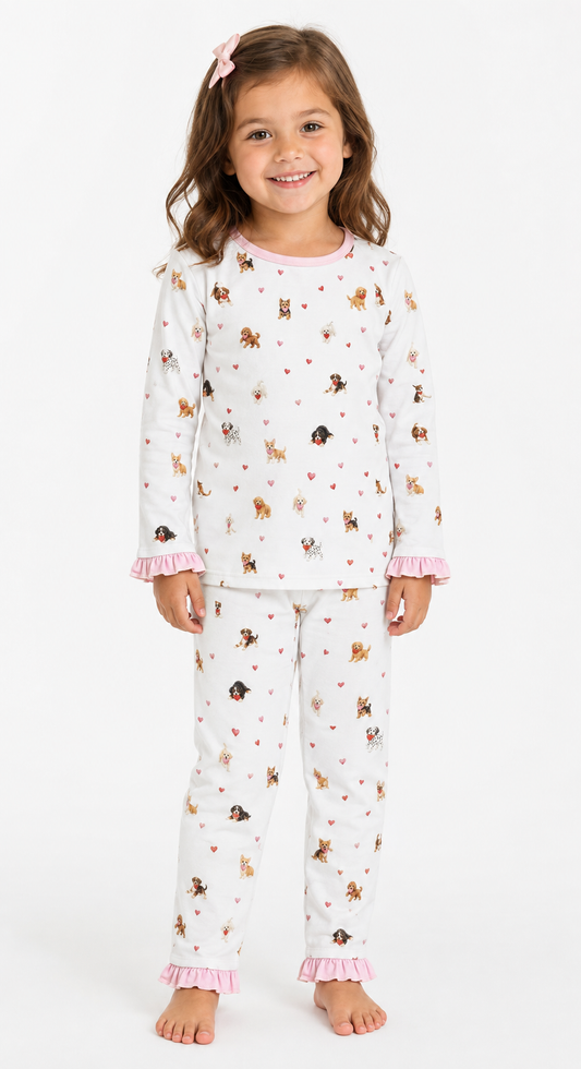 PO55-Valentines Puppy Girl 2 Piece Pajamas