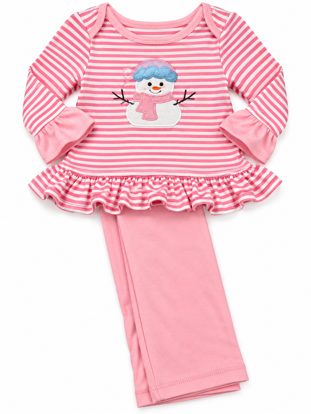 Pink  Snowman Appliqué Pant Set