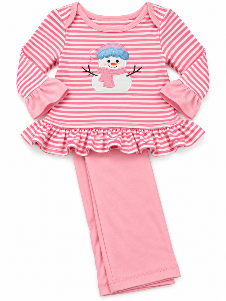 Pink  Snowman Appliqué Pant Set