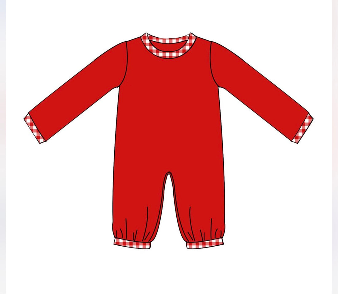 Red Gingham Boy Long Romper