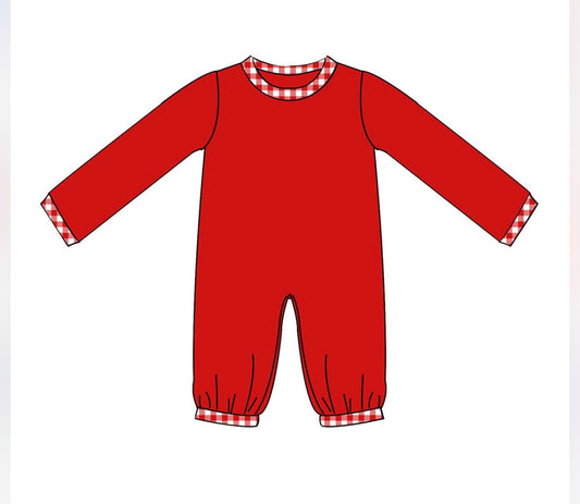 PO-42 Red Gingham Boy Long Romper
