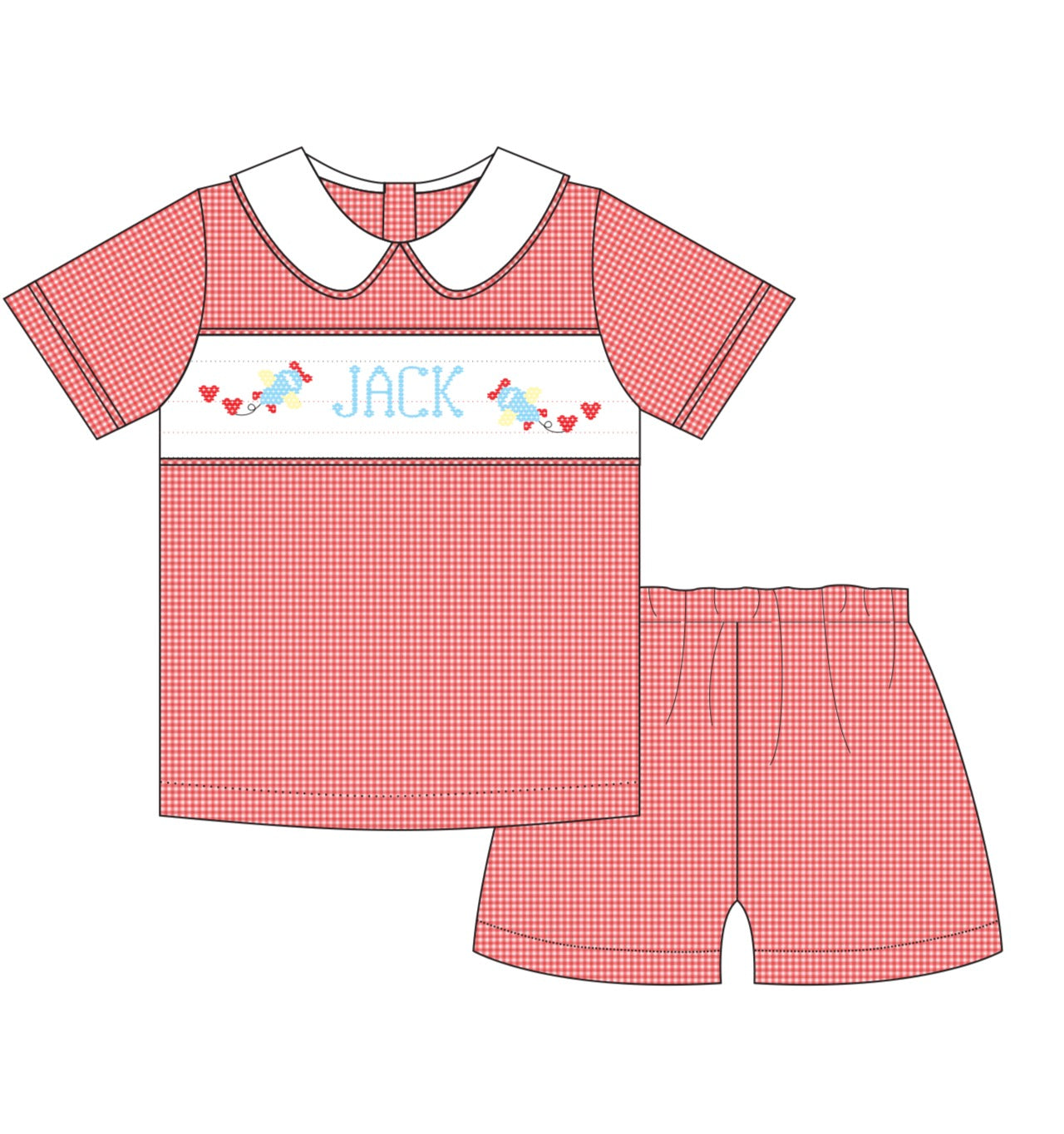 PO55-Custom Valentine Airplane Boy Short Set