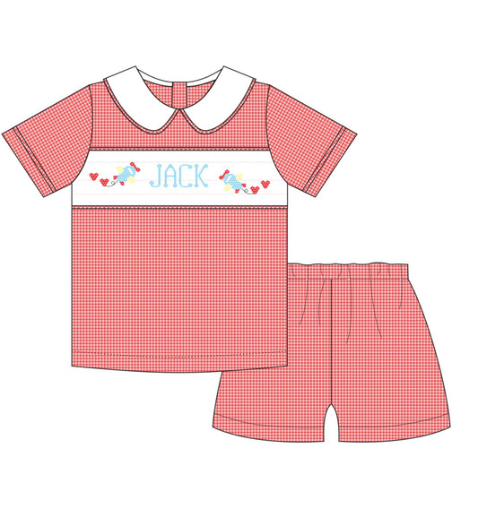 PO55-Custom Valentine Airplane Boy Short Set