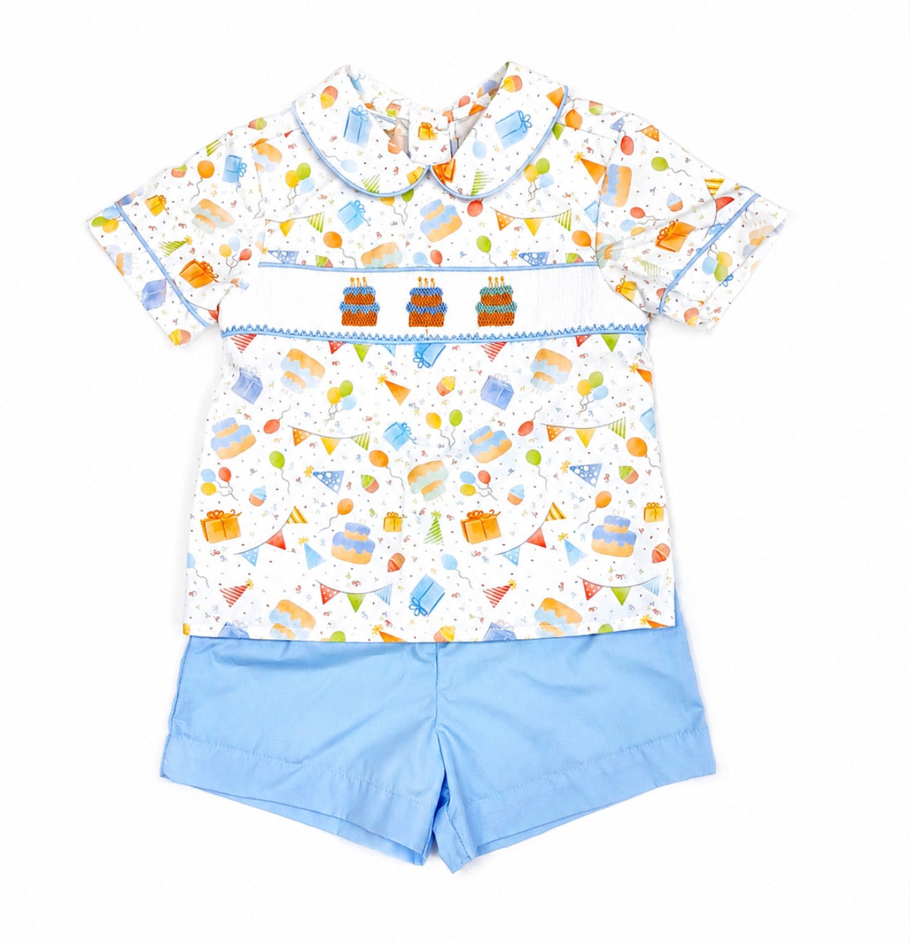 Boy Birthday Smock Print Short Set