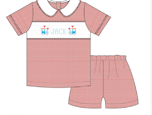 PO55-Custom Valentine Train  Boy Pant Set