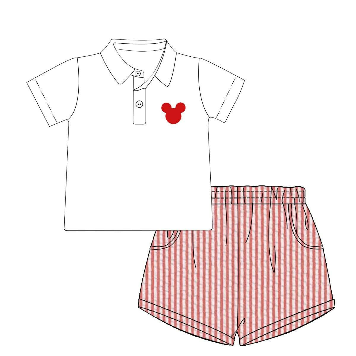 Magical  Red Seersucker Boy Short Set (Ships Early April)