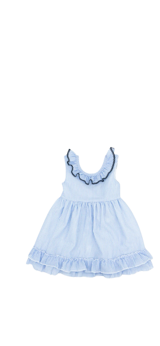 Blue Seersucker Ruffle Dress