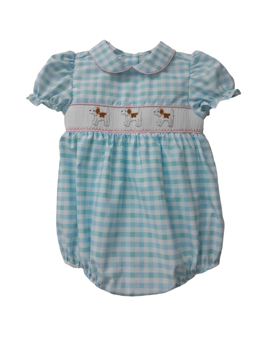 Smocked Puppy Ruffle Bubble