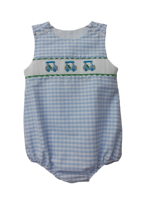 Smocked Golf Blue Gingham Bubble