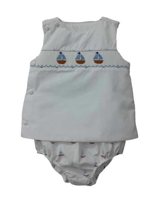 Smocked Sailboat Diaper Set