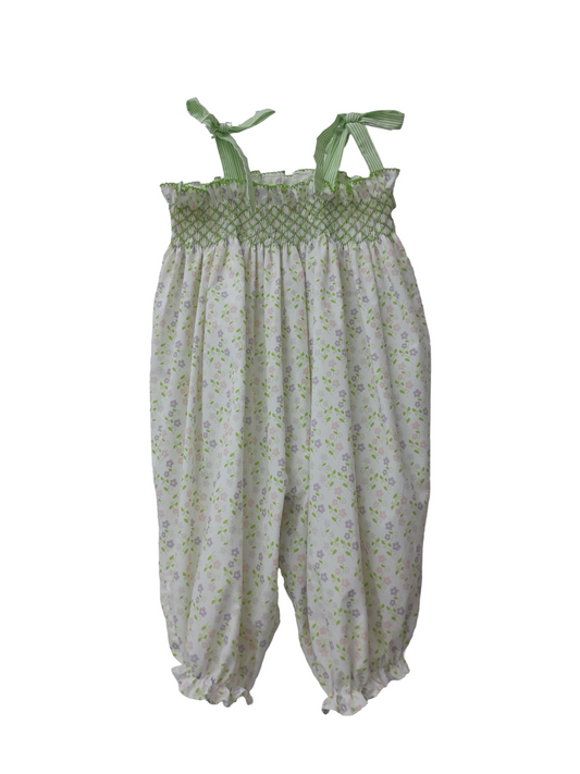 Smocked Green Garden Tie Long Bubble