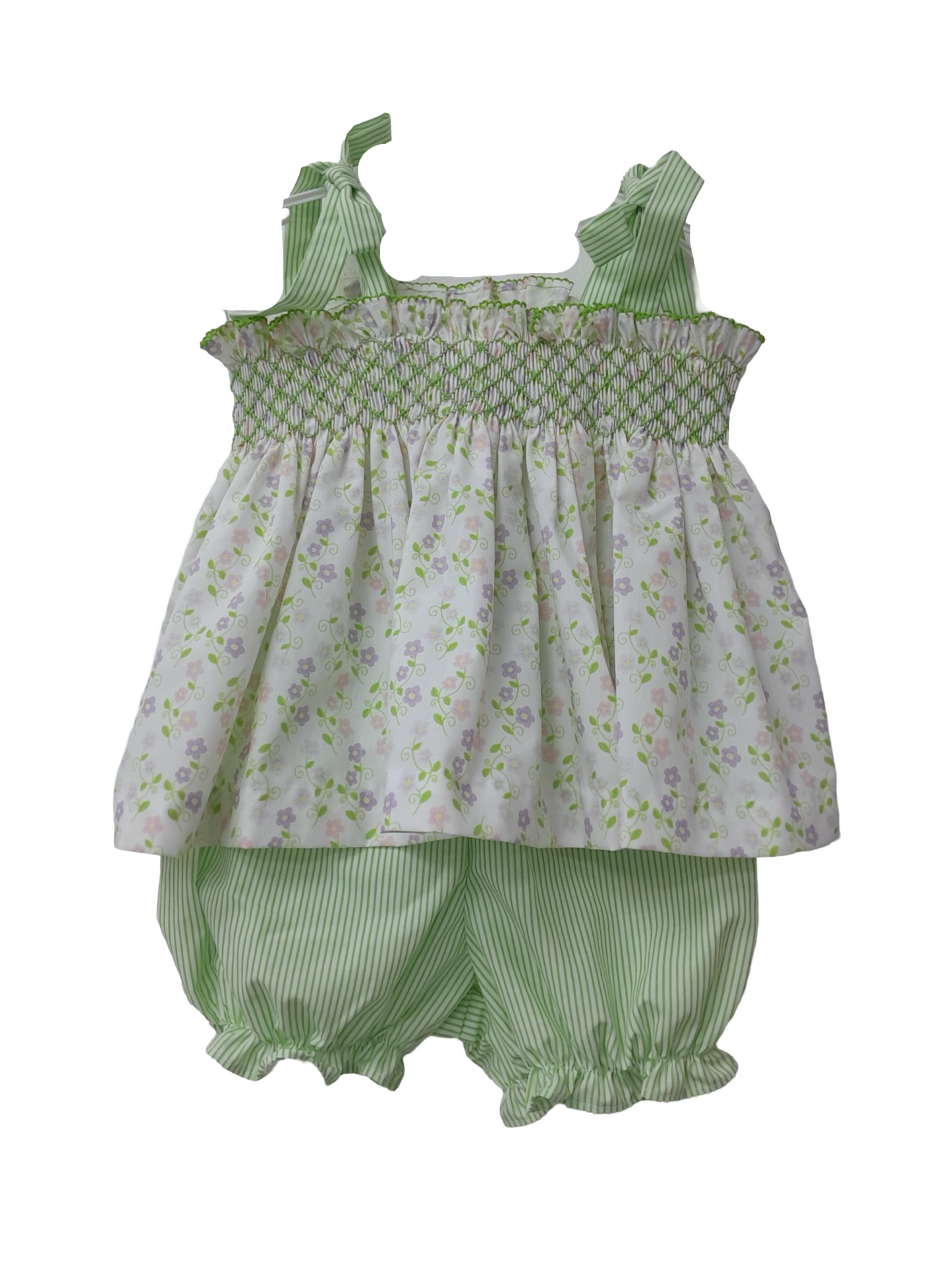 Smocked Green Garden Tie Bloomer Set