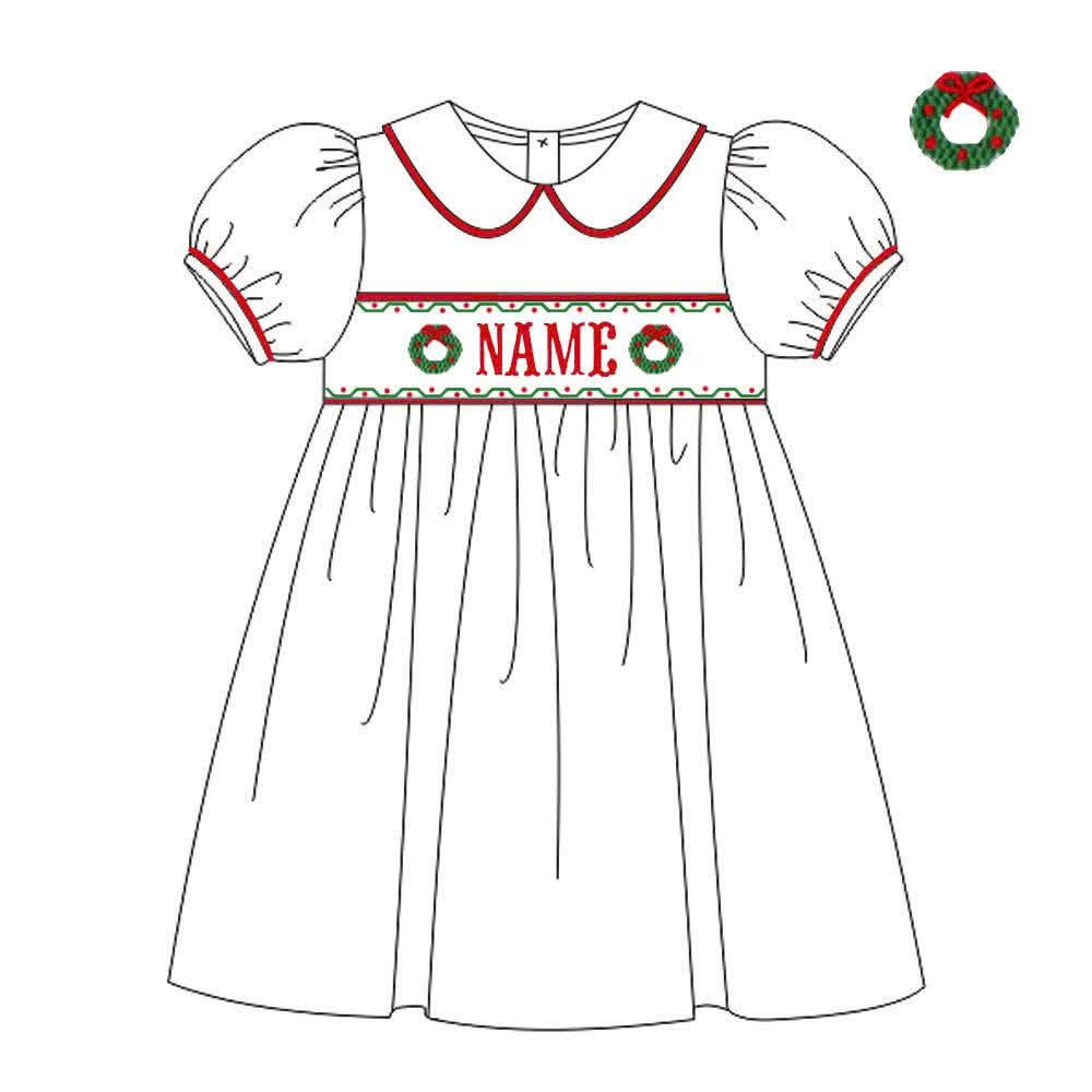PO33-Custom Merry Wreath Name Smock Dress