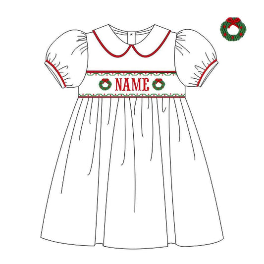 PO33-Custom Name Smock Wreath Girl Dress