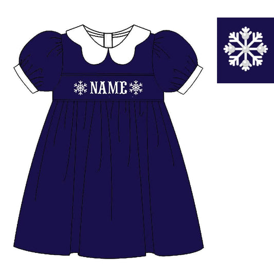 PO35-Snowflake Custom Name Smock Girl Bishop