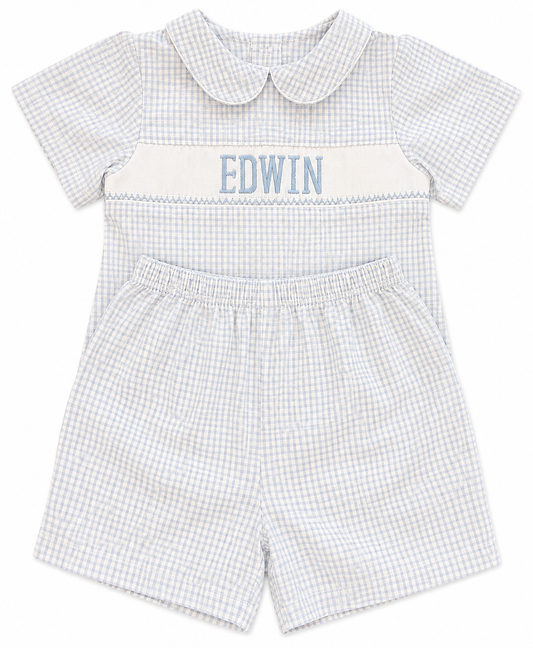 Edwin Blue Seersucker Short Set