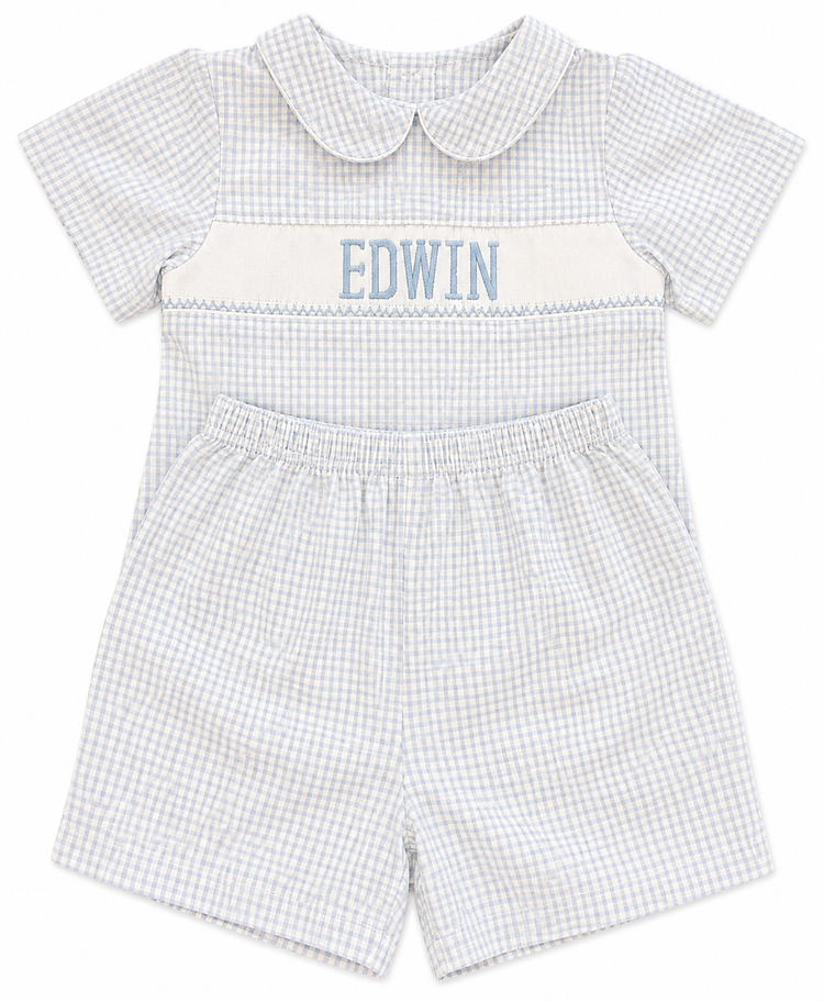 Edwin Blue Seersucker Short Set