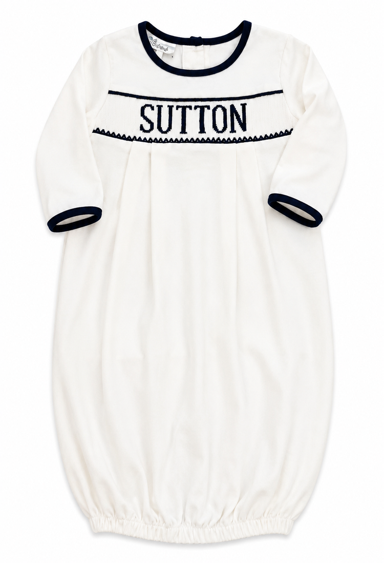 Sutton Custom Gown with Navy Trim