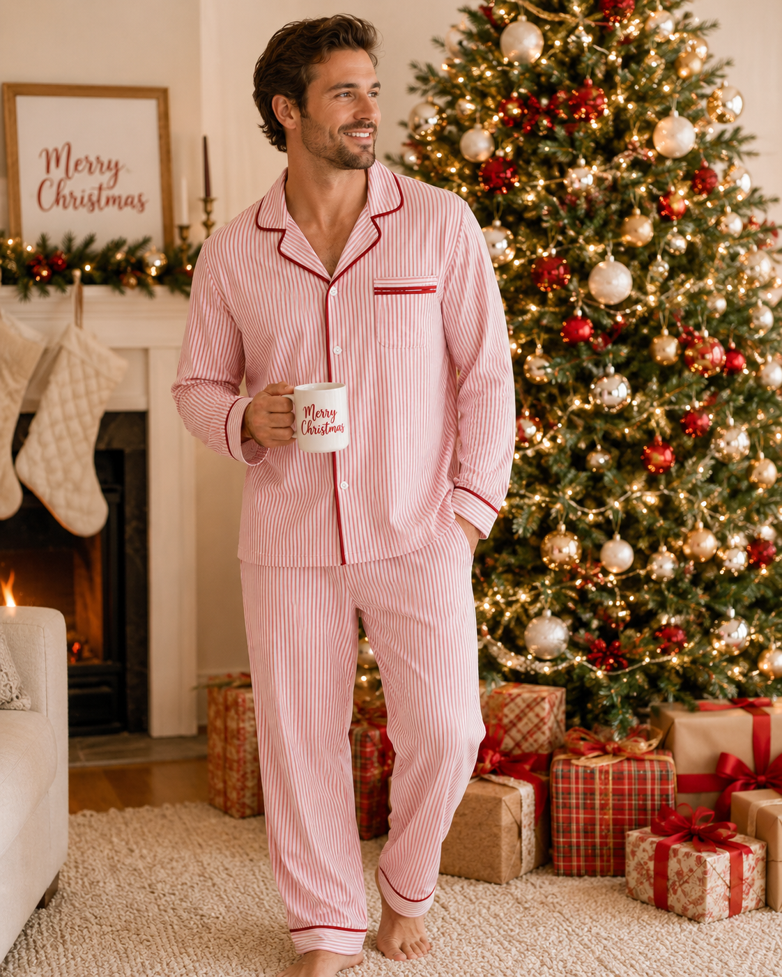 PO27-Candy Cane Lane Stripe Men's Pajamas