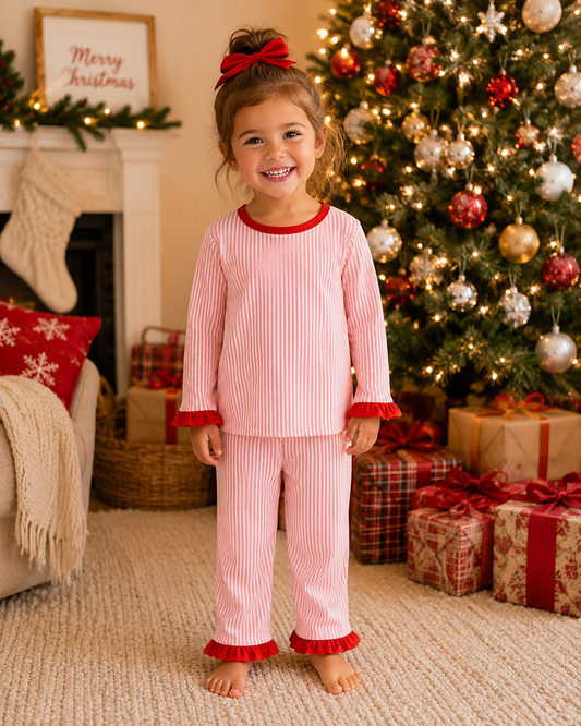 PO27-Candy Cane Lane Stripe Girl Pajamas