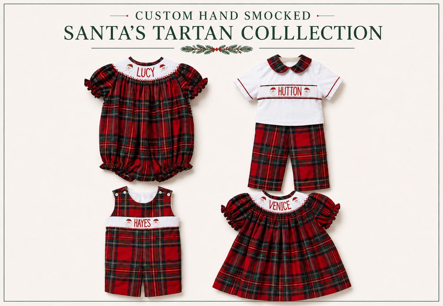 PO30-Custom Santa's Tartan Hand Smocked Bishop