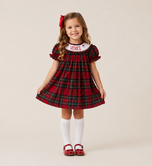 PO30-Custom Santa's Tartan Hand Smocked Bishop