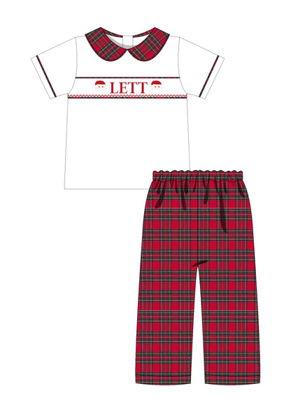 PO30-Custom Santa's Tartan Hand Smocked Pant Set