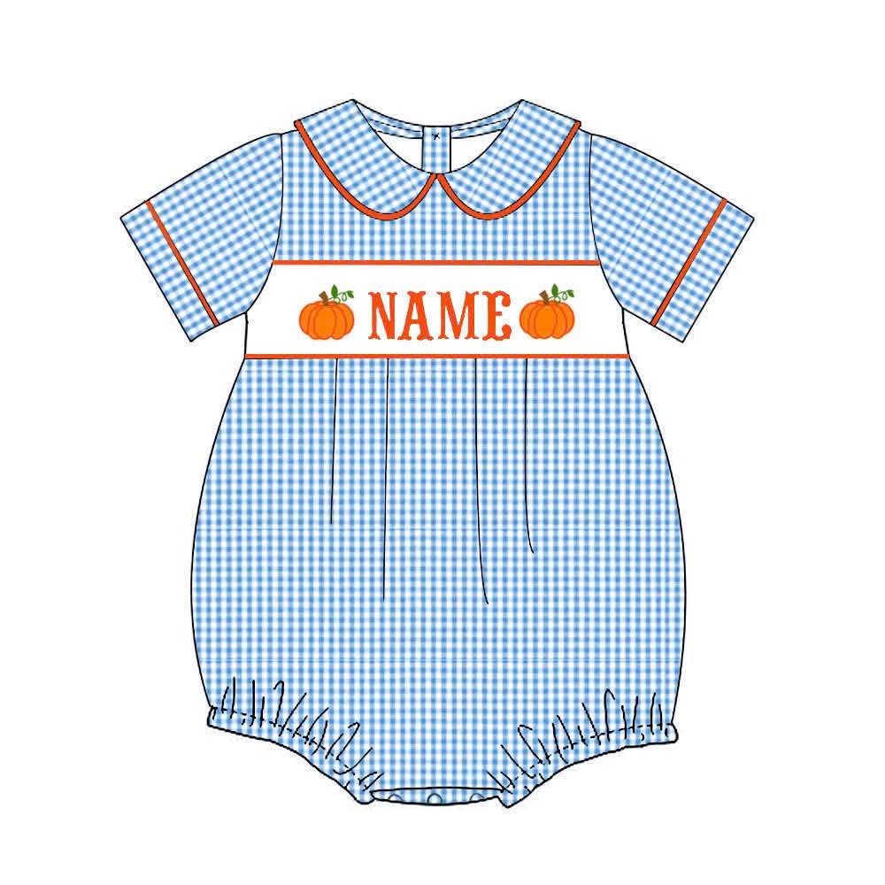 PO37-Custom Pumpkin Gingham Name Smock Boy Bubble