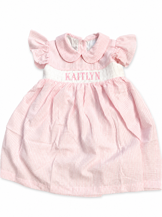 KAITLYN Pink Seersucker Custom Name Dress 3T