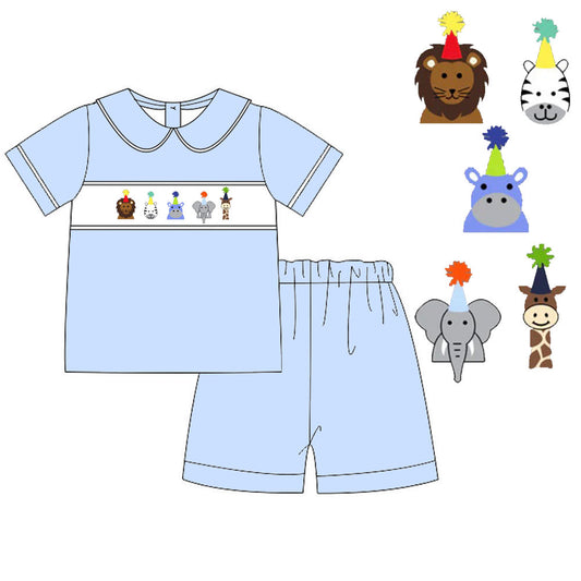 Preorder smocked party animal boy short set