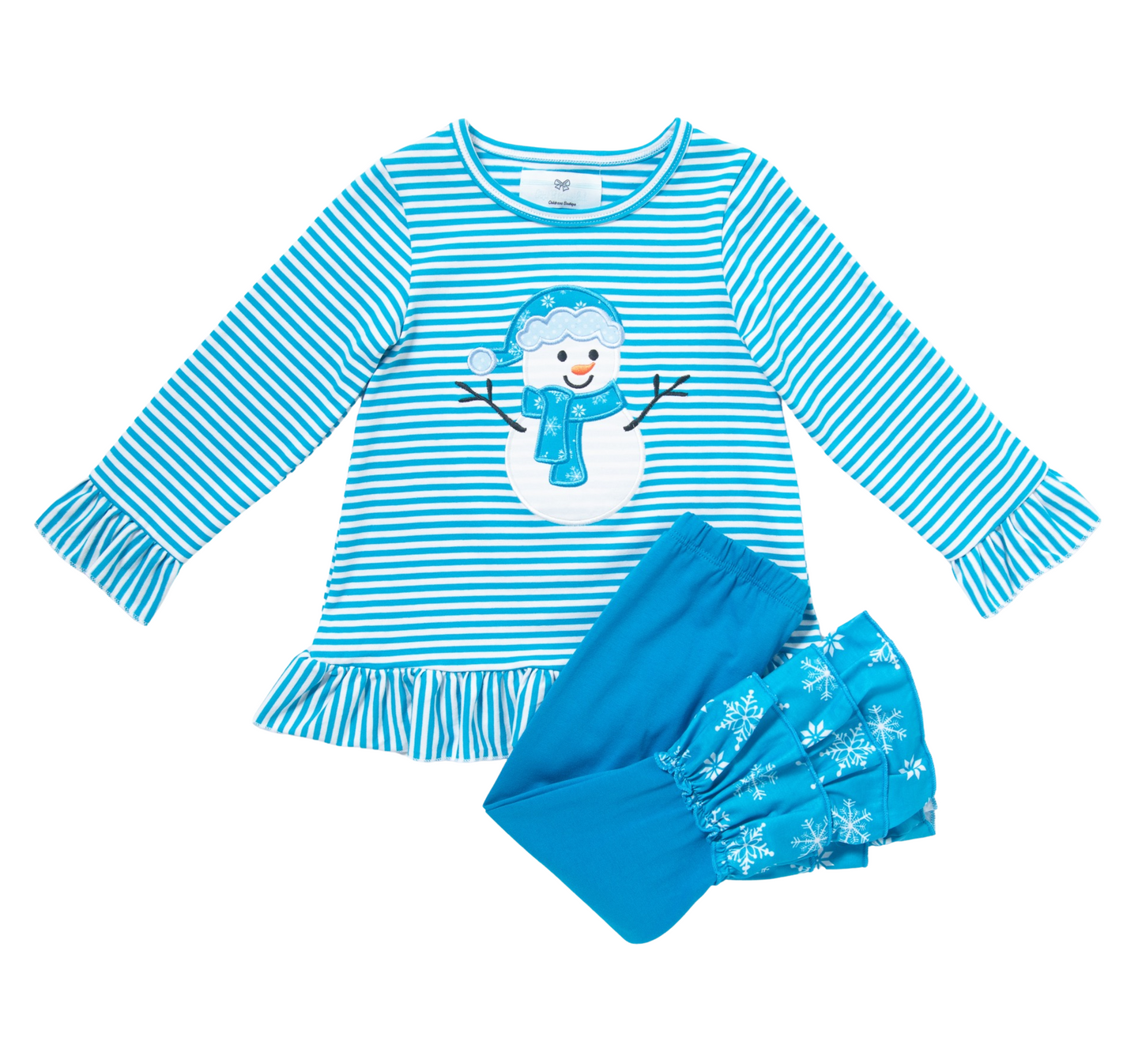 Blue Stripe Snowman Ruffle Pant Set