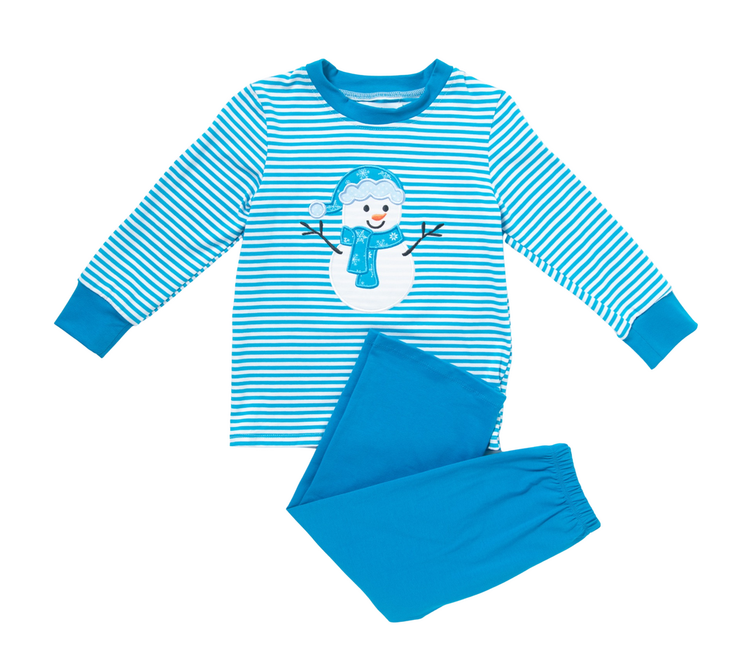 Blue Stripe Snowman Pant Set