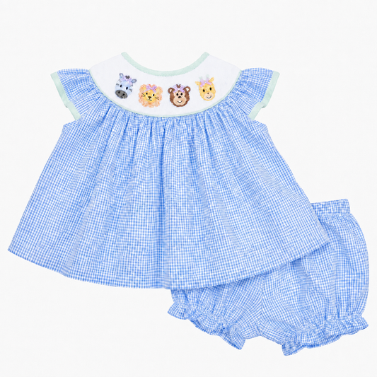 PO55-Smocked Zoo Animal Girl Short Set