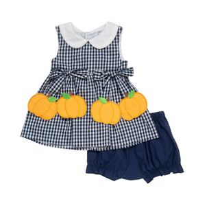 Navy Pumpkin Tie Bloomer Set