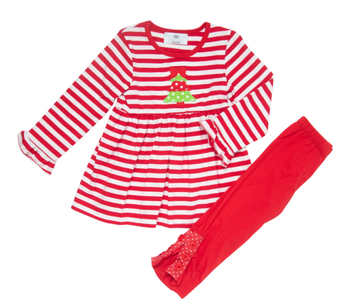 Christmas Bow Ruffle Tunic Pant Set